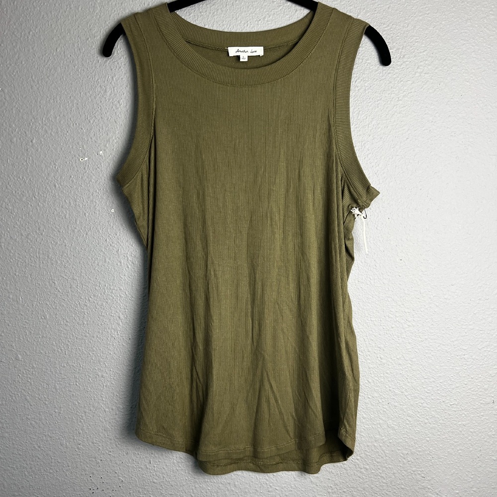 Another Love Ribbed Tank Top Sleeveless Casual Lightweight Olive‎ Green Size L